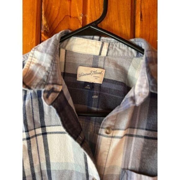 Universal Thread Plaid Button-Down Shirt Casual‎ Long Sleeve Blue Gray XS - Picture 3 of 3